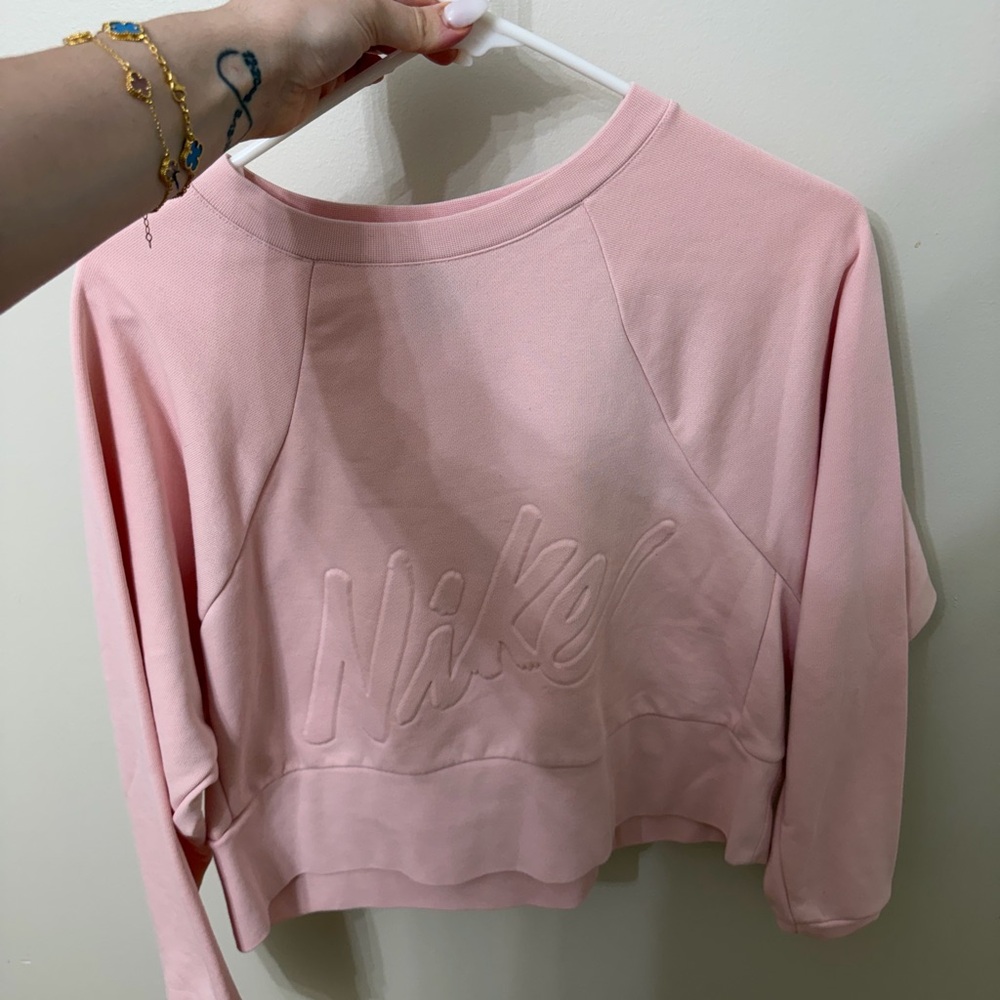 Nike Pink Cropped Embossed Logo Sweatshirt
